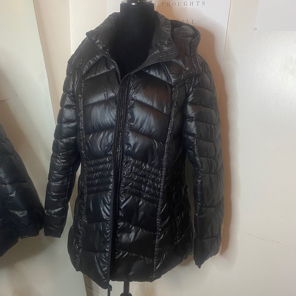 Black hooded puffer jacket